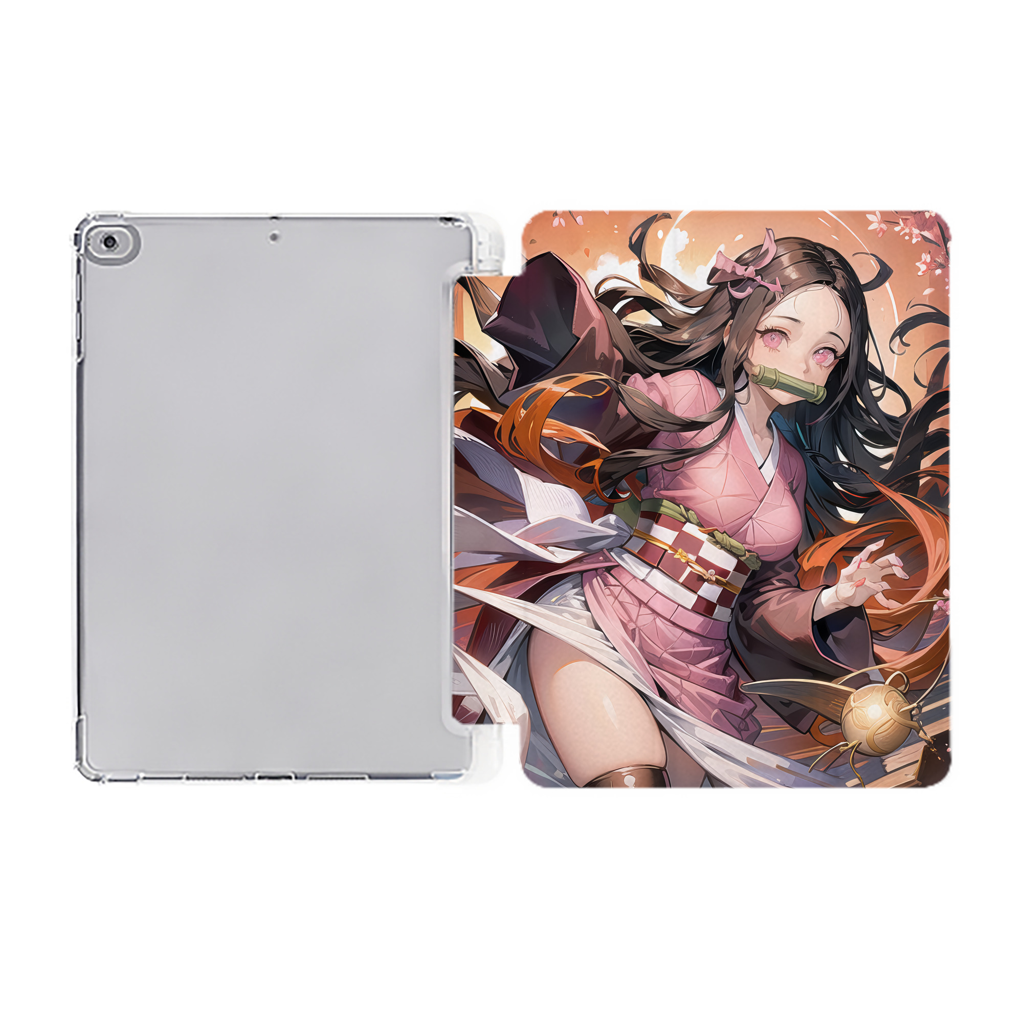 （画像用） 鬼滅の刃（きめつのやいば）竈門 禰󠄀豆子／かまど ねずこ Kamado Nezuko IPad ケース ペン収納付き 三つ折りスタンド PUレザー×シリコン 対応機種9.5/10.5/10.9インチ